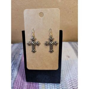 (3 for $15)~JoMa~ Antiqued Gold Dangle Cross Earrings- NWT